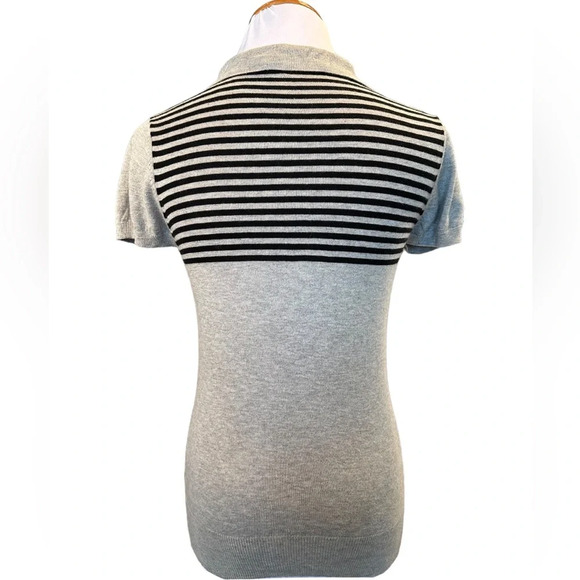MaxMara Weekend Line Virgin Wool Short Sleeve Grey Striped Polo - Picture 2 of 4